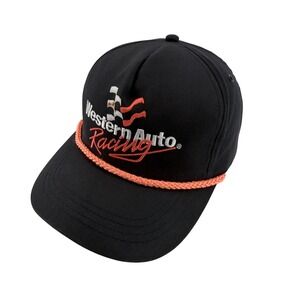 Western Auto Racing Hat Mens OSFA Black Cotton Snapback Rope Detail Vintage